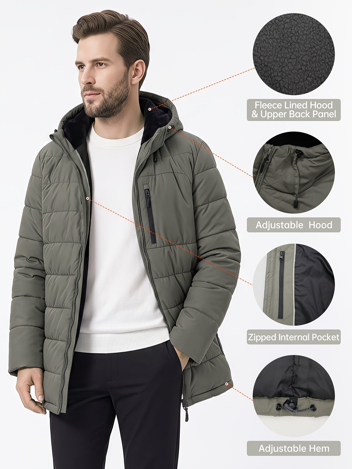 Manteau matelassé pour homme, polaire, à capuche