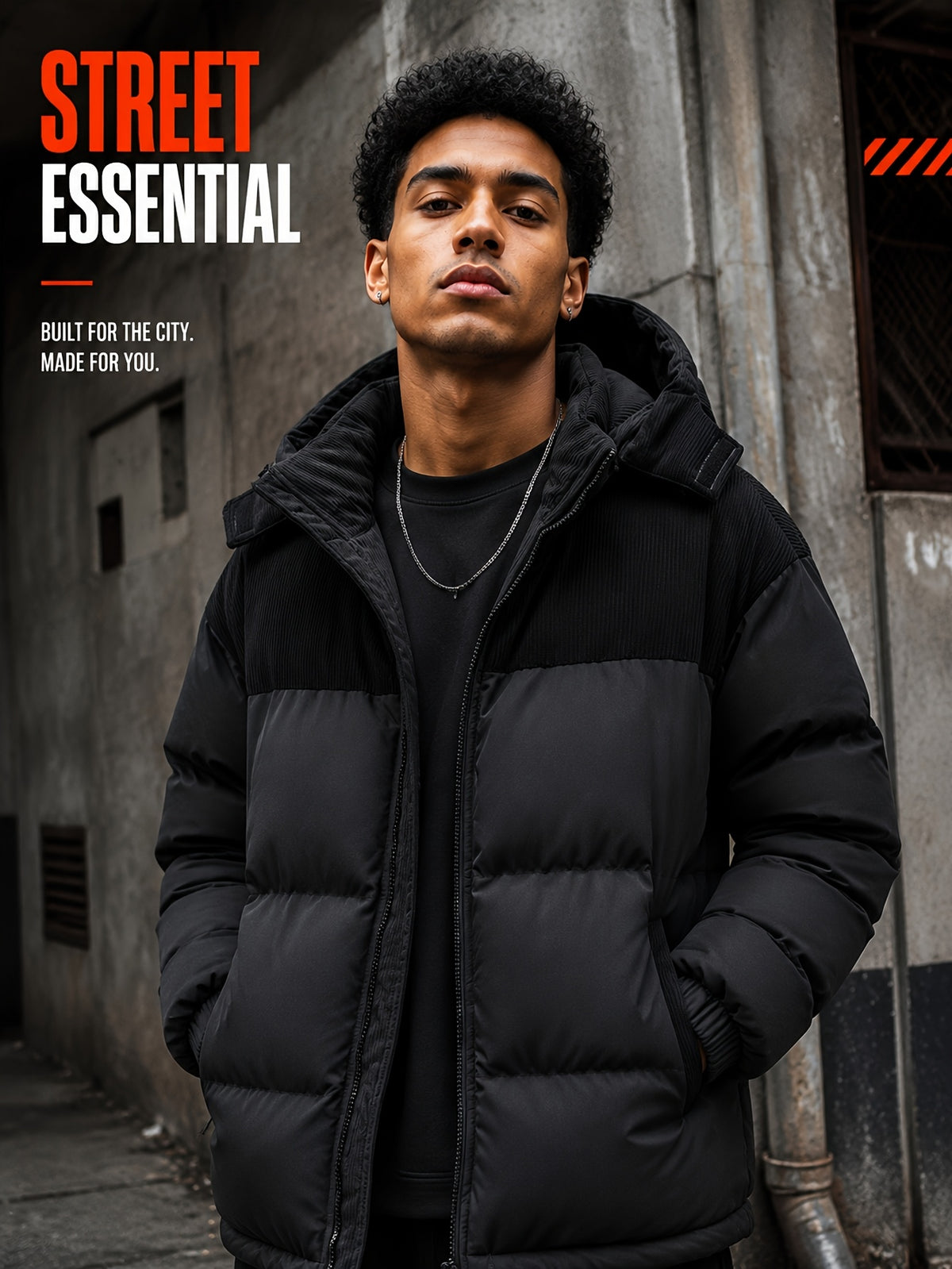 Manteau matelassé pour homme, velours côtelé, à capuche