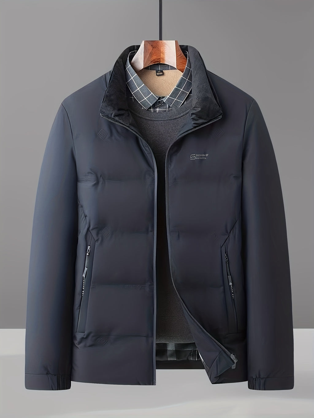 Veste pour homme, à col montant, bleu marine