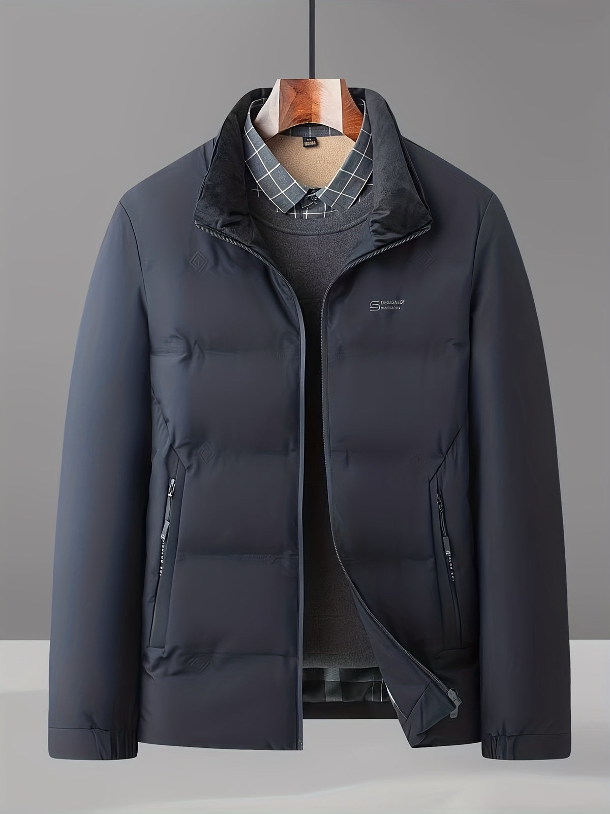 Veste pour homme, à col montant, bleu marine