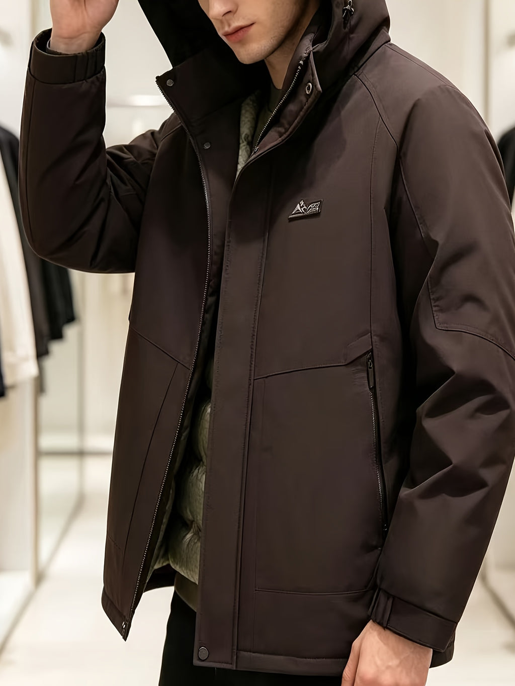 Manteau long pour homme, à capuche, café
