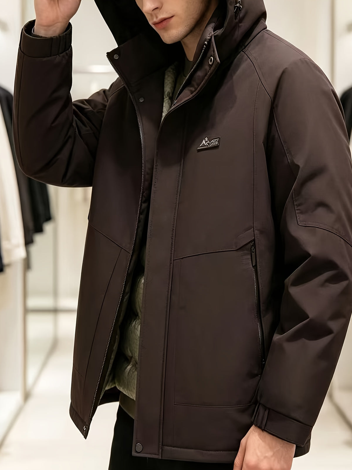 Manteau long pour homme, à capuche, café