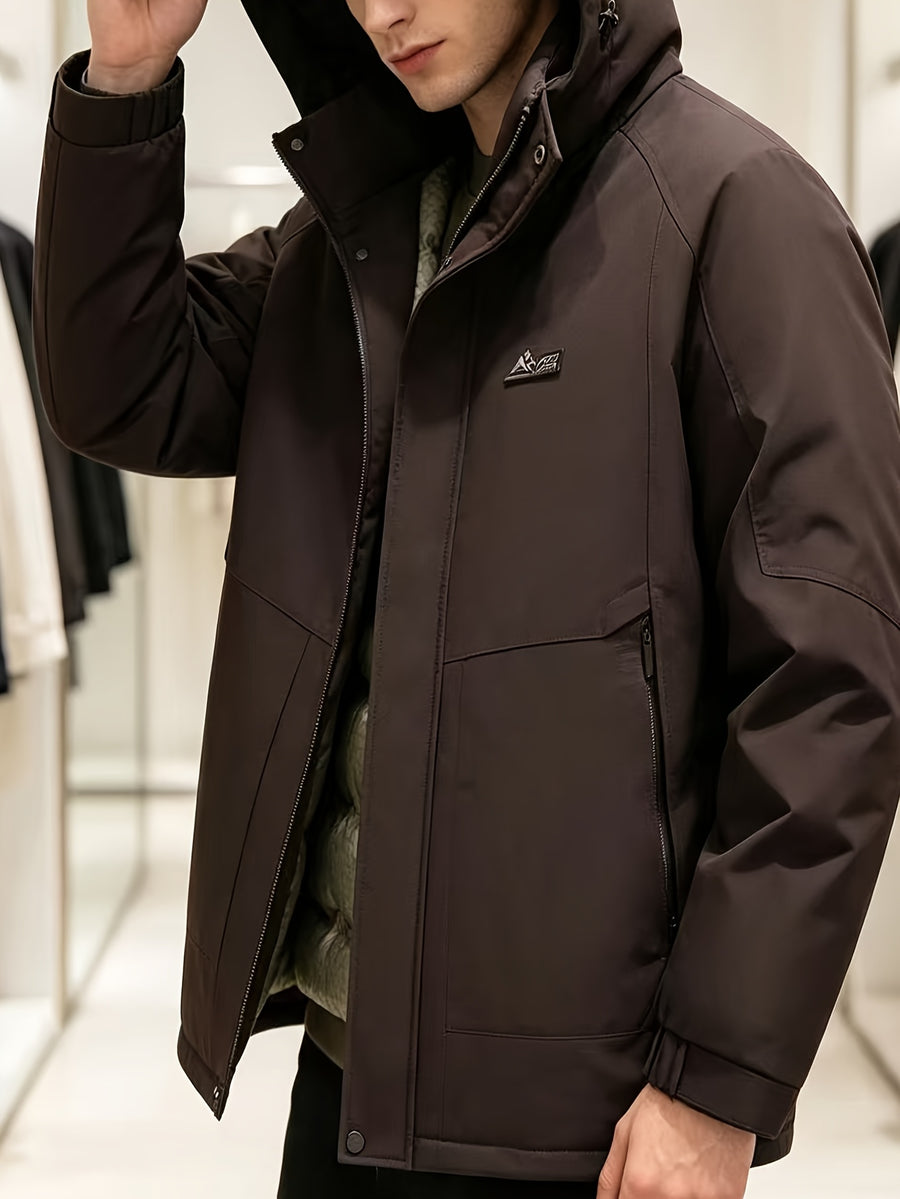 Manteau long, à capuche, café, détail du vêtement