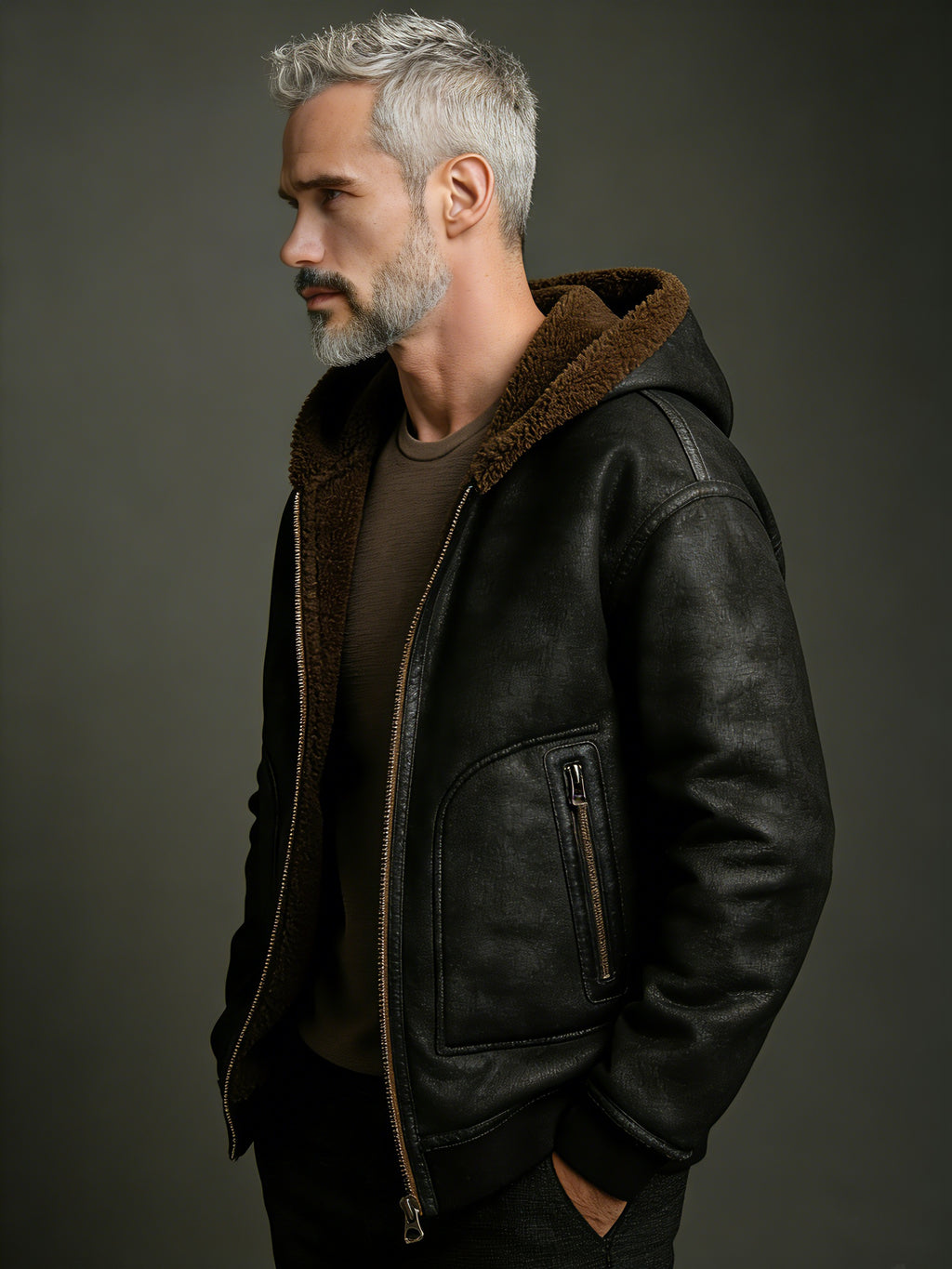 Veste en fausse fourrure long pour homme, réversible, à capuche