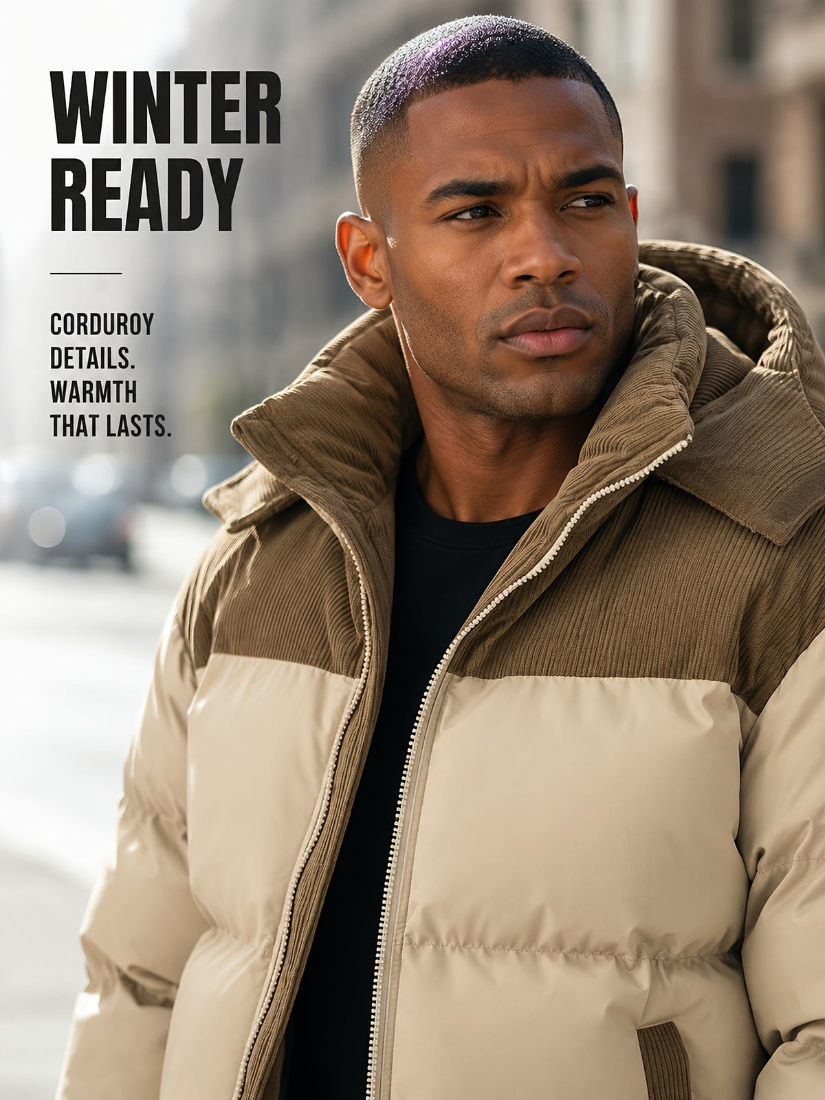 Manteau matelassé pour homme, velours côtelé, à capuche