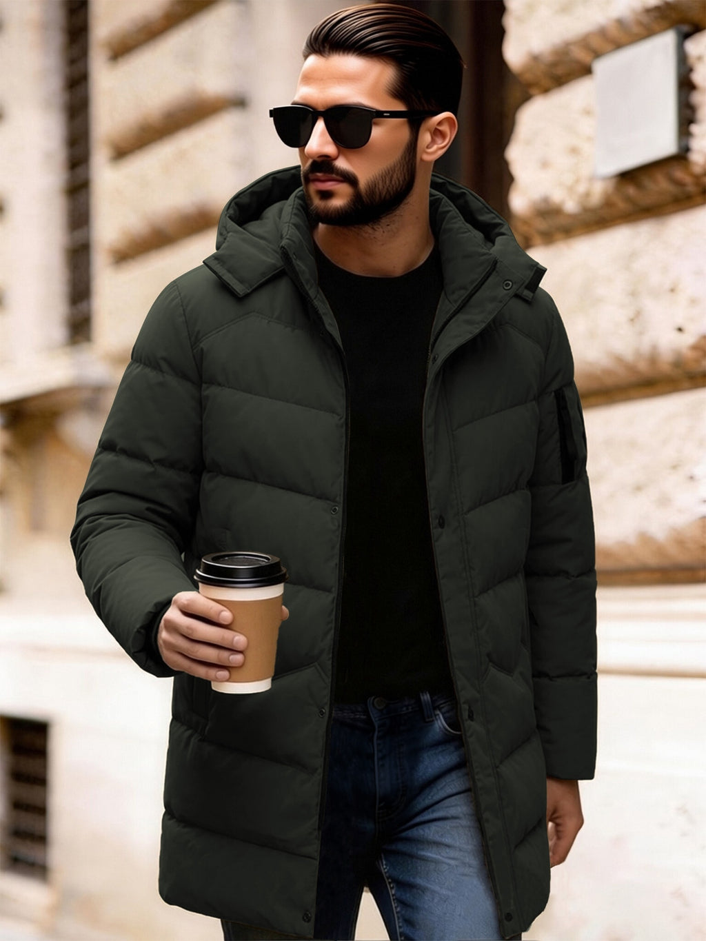 Manteau matelassé pour homme, capuche amovible
