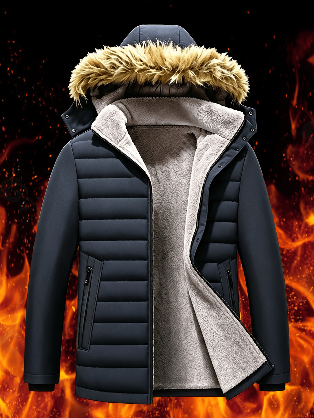 Veste en fausse fourrure pour homme, polaire, à capuche, noir