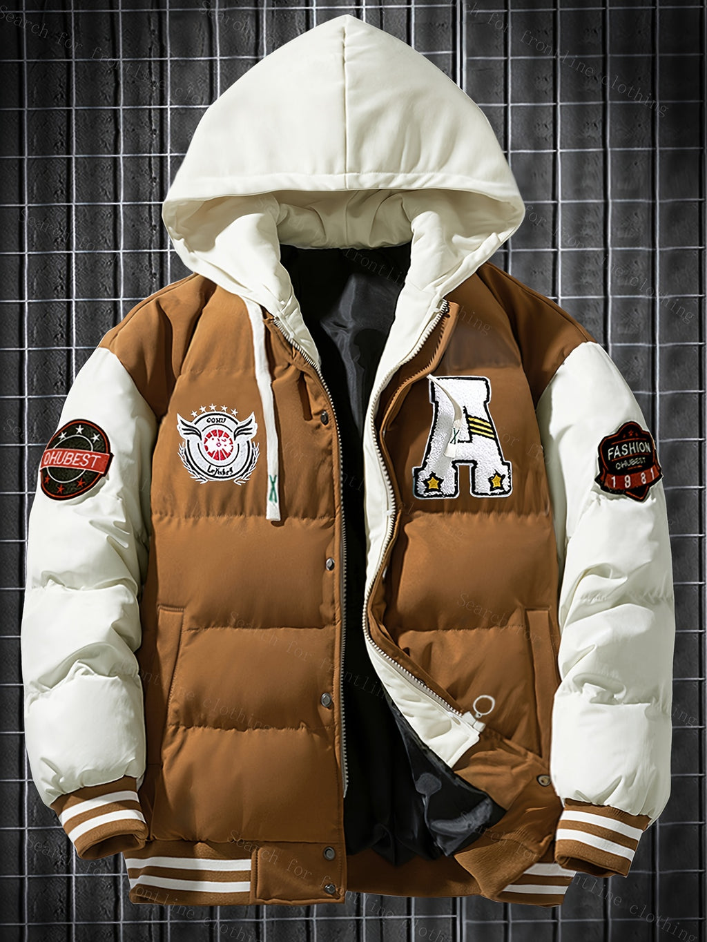 Veste courte à capuche hiver homme broderie complexe tendance marque épaissie costume pain chaud 5760L