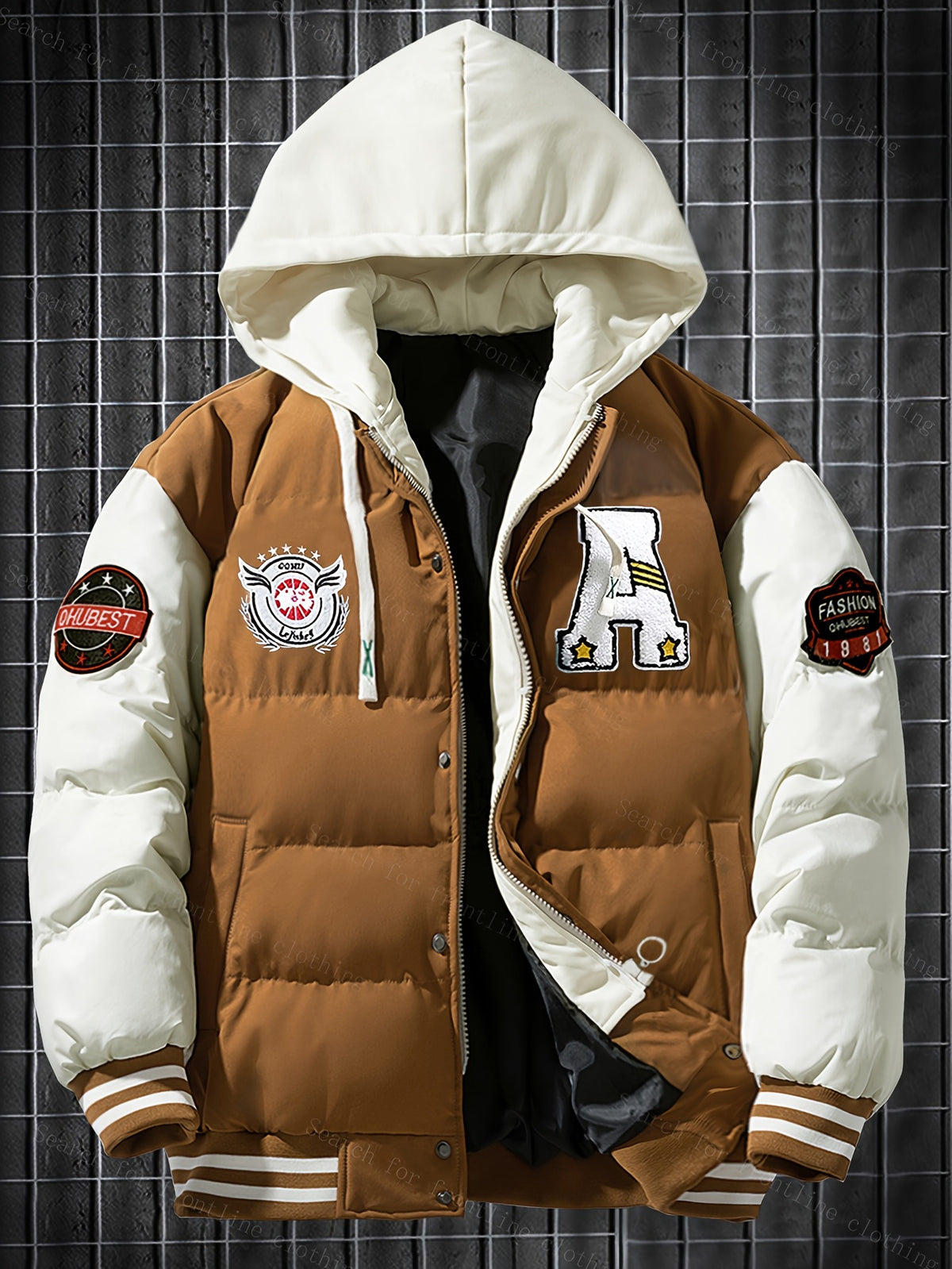 Veste courte à capuche hiver homme broderie complexe tendance marque épaissie costume pain chaud 5760L
