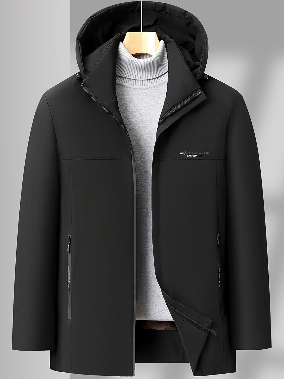 Parka pour homme, coupe-vent, à capuche, noir