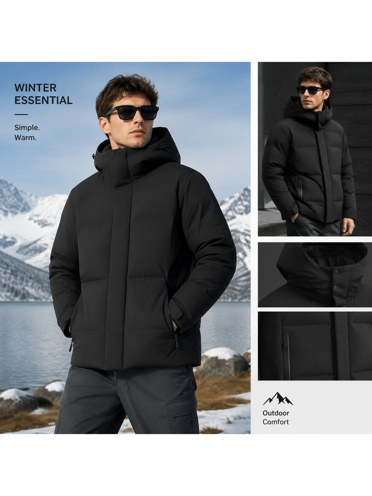 Manteau matelassé pour homme, à capuche, poudre légère