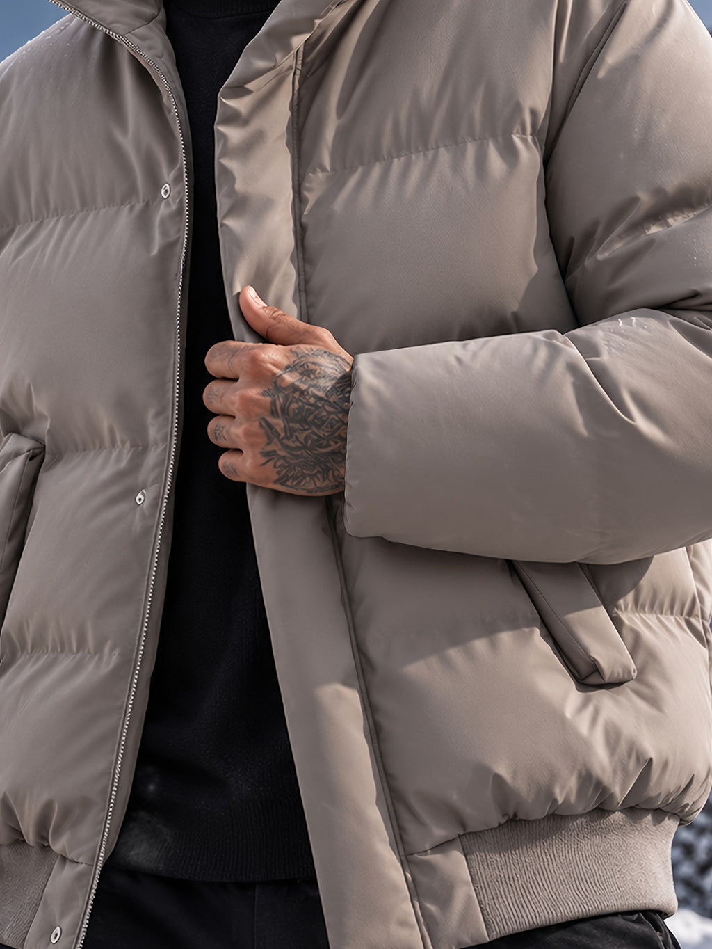 Manteau matelassé pour homme, coupe-vent, à revers, abricot
