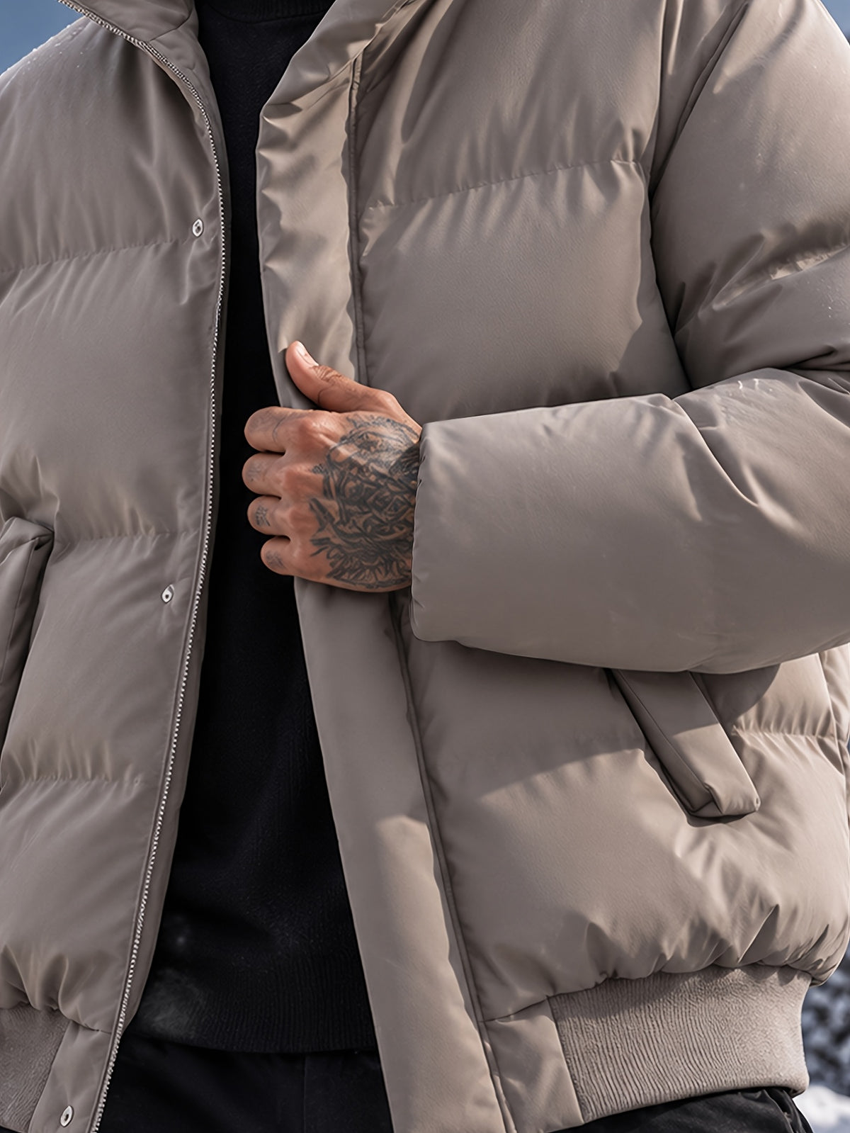 Manteau matelassé pour homme, coupe-vent, à revers, abricot