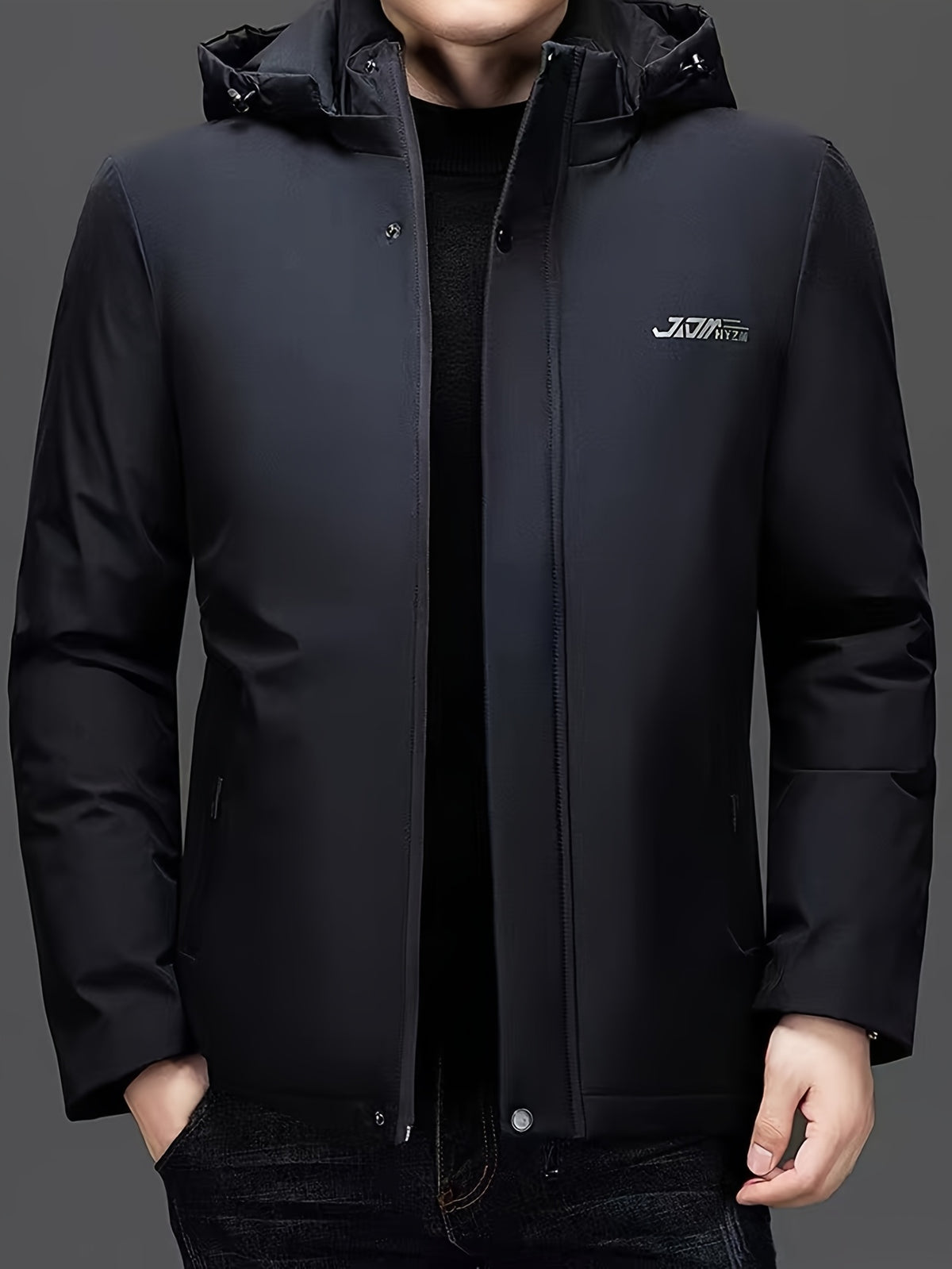 Manteau matelassé pour homme, capuche amovible, bleu marine