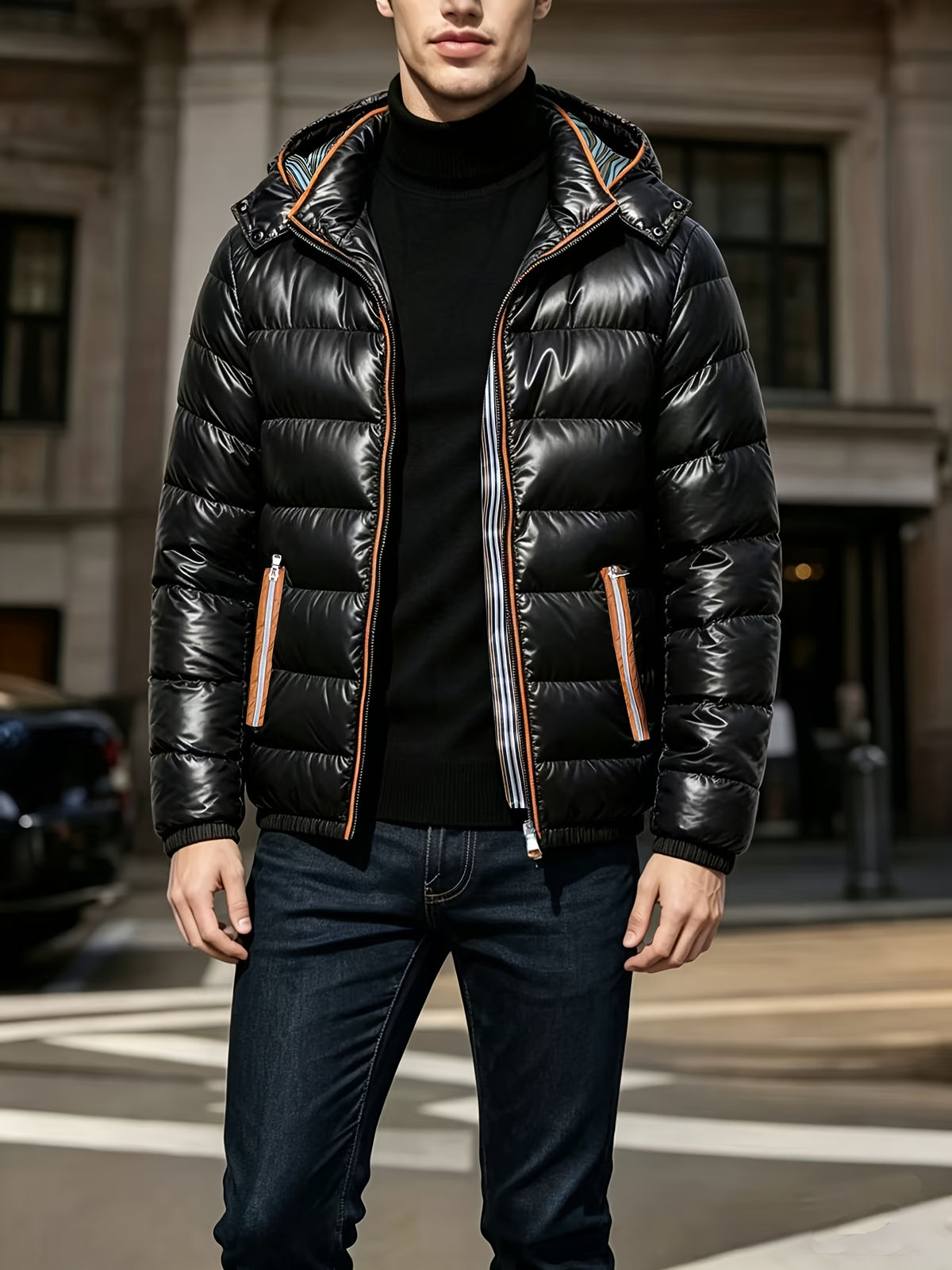 Manteau pour homme, à capuche, brun jaunâtre