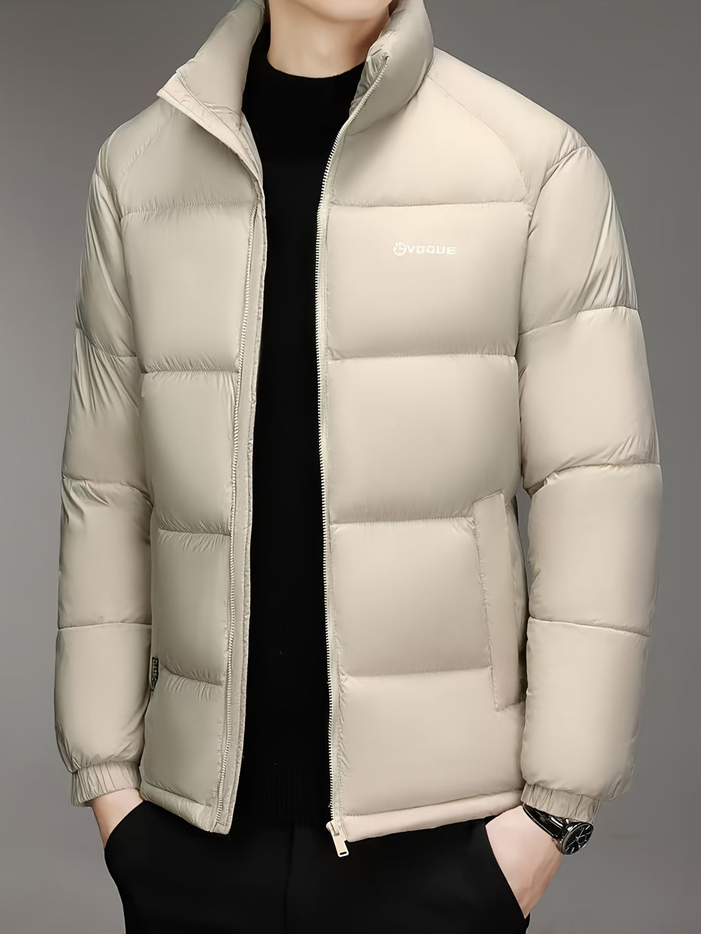 Manteau pour homme, à col montant, kaki