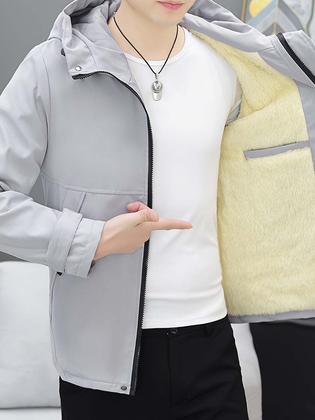 Veste pour homme, à capuche, 1x05 vêtements yijia-r6618 noir