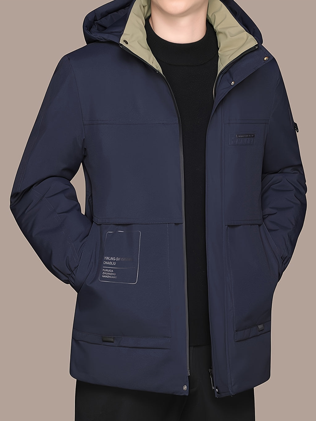 Manteau long pour homme, grandes tailles, à capuche