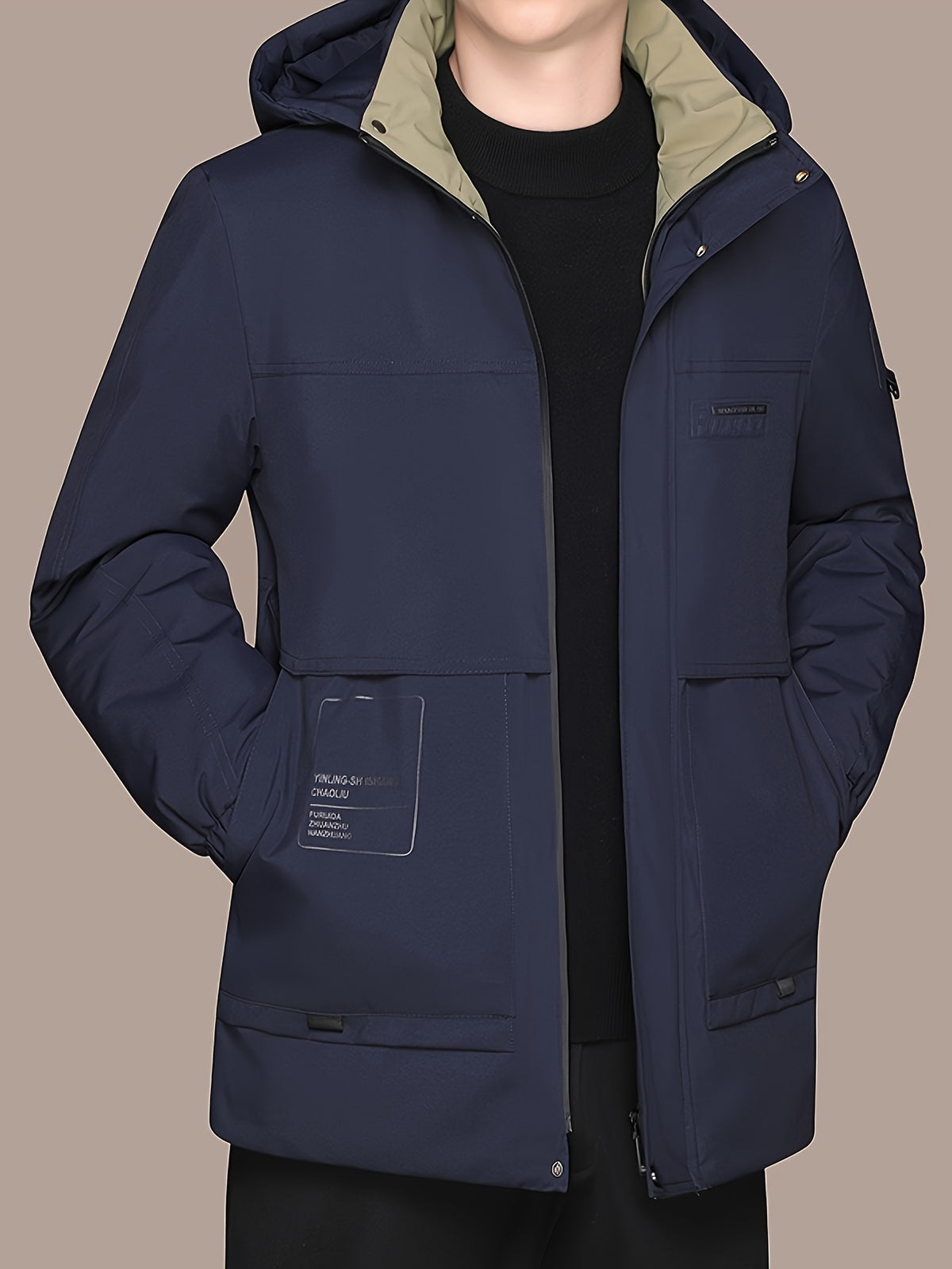Manteau long pour homme, grandes tailles, à capuche