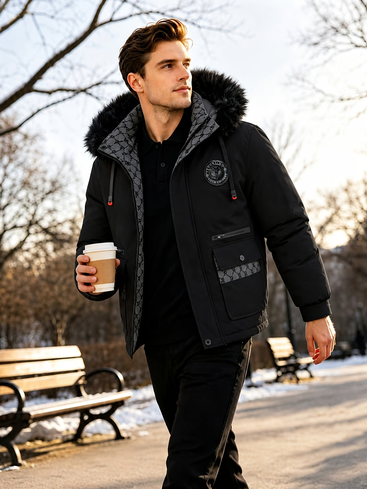 Manteau pour homme, à capuche, blanc