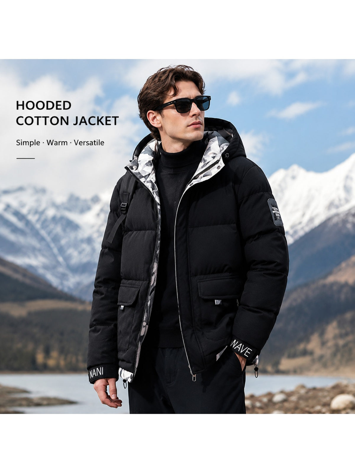 Veste matelassée pour homme, coupe-vent, à capuche, bleu brume