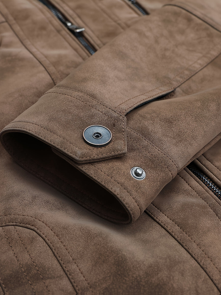 Veste en cuir PU, à col montant, noir, photo 13