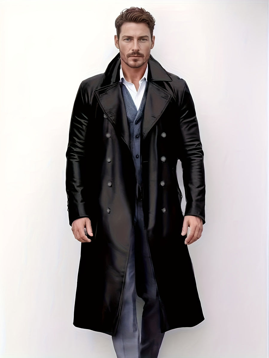 Manteau mi-long, à revers, noir, photo 8