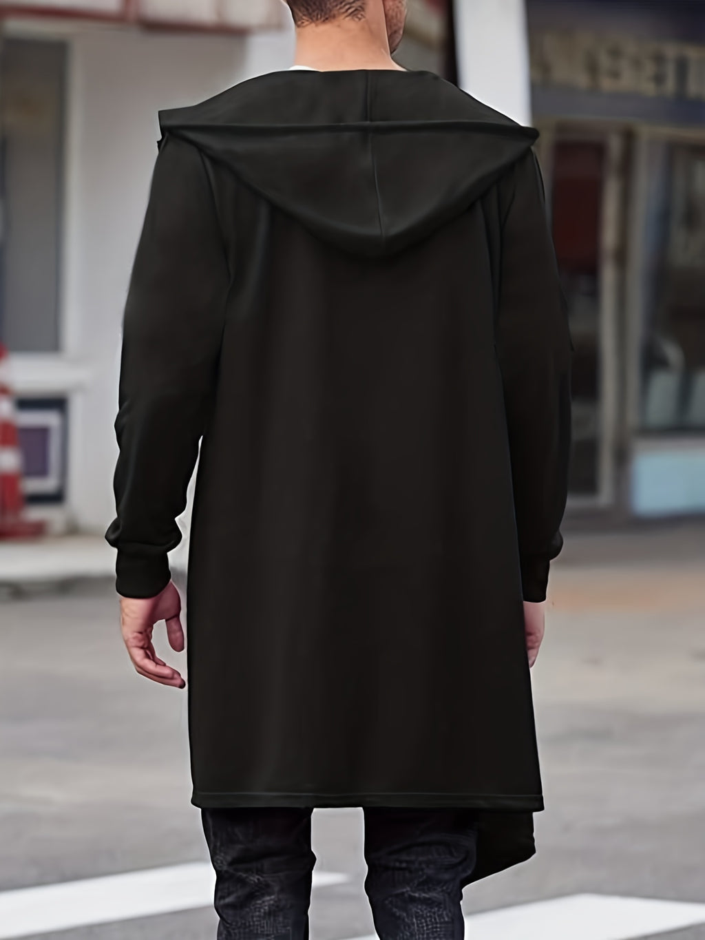 Manteau long pour homme, grandes tailles, à capuche, noir