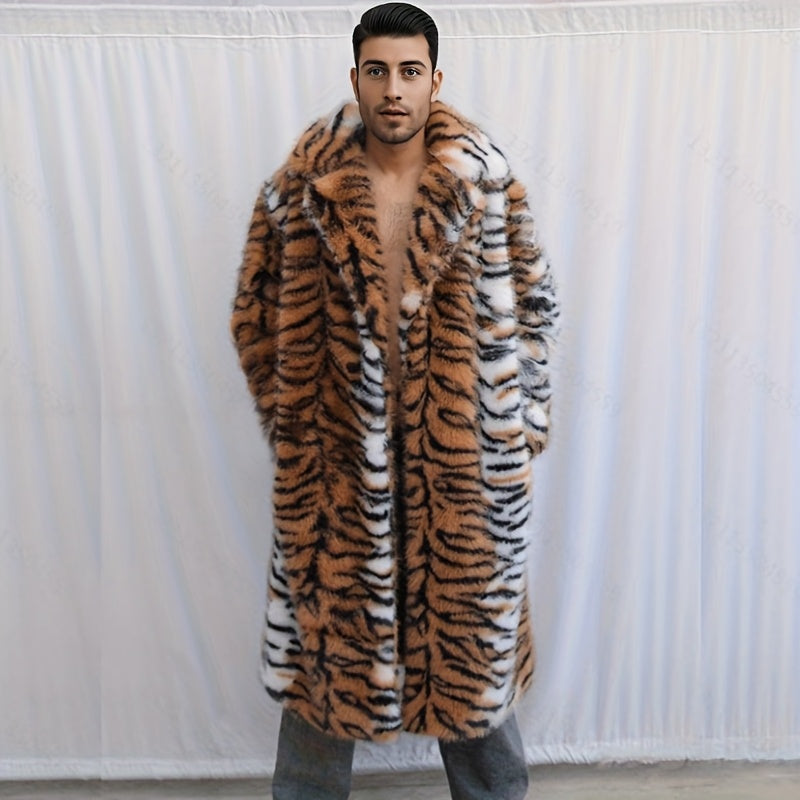 Manteau en fausse fourrure long pour homme, à revers, long