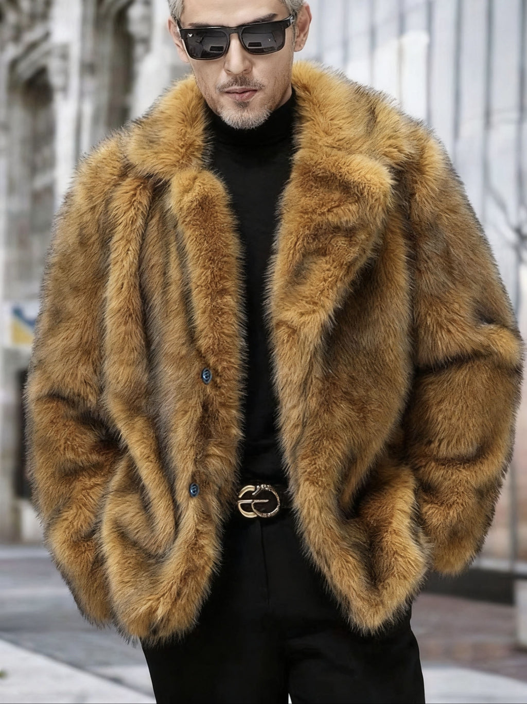 Manteau en fausse fourrure pour homme, à revers