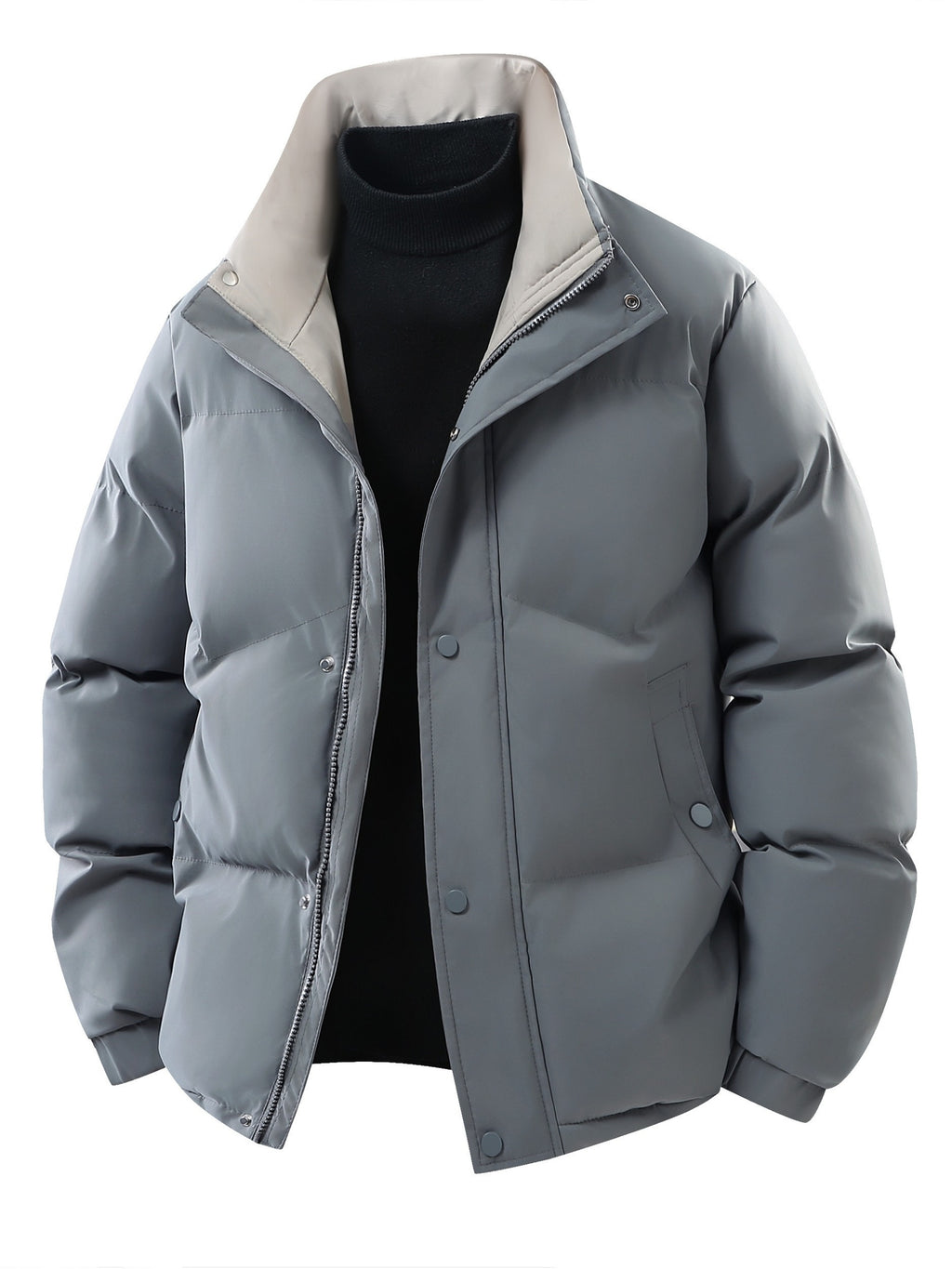 Manteau matelassé pour homme, coupe-vent, à col montant, noir