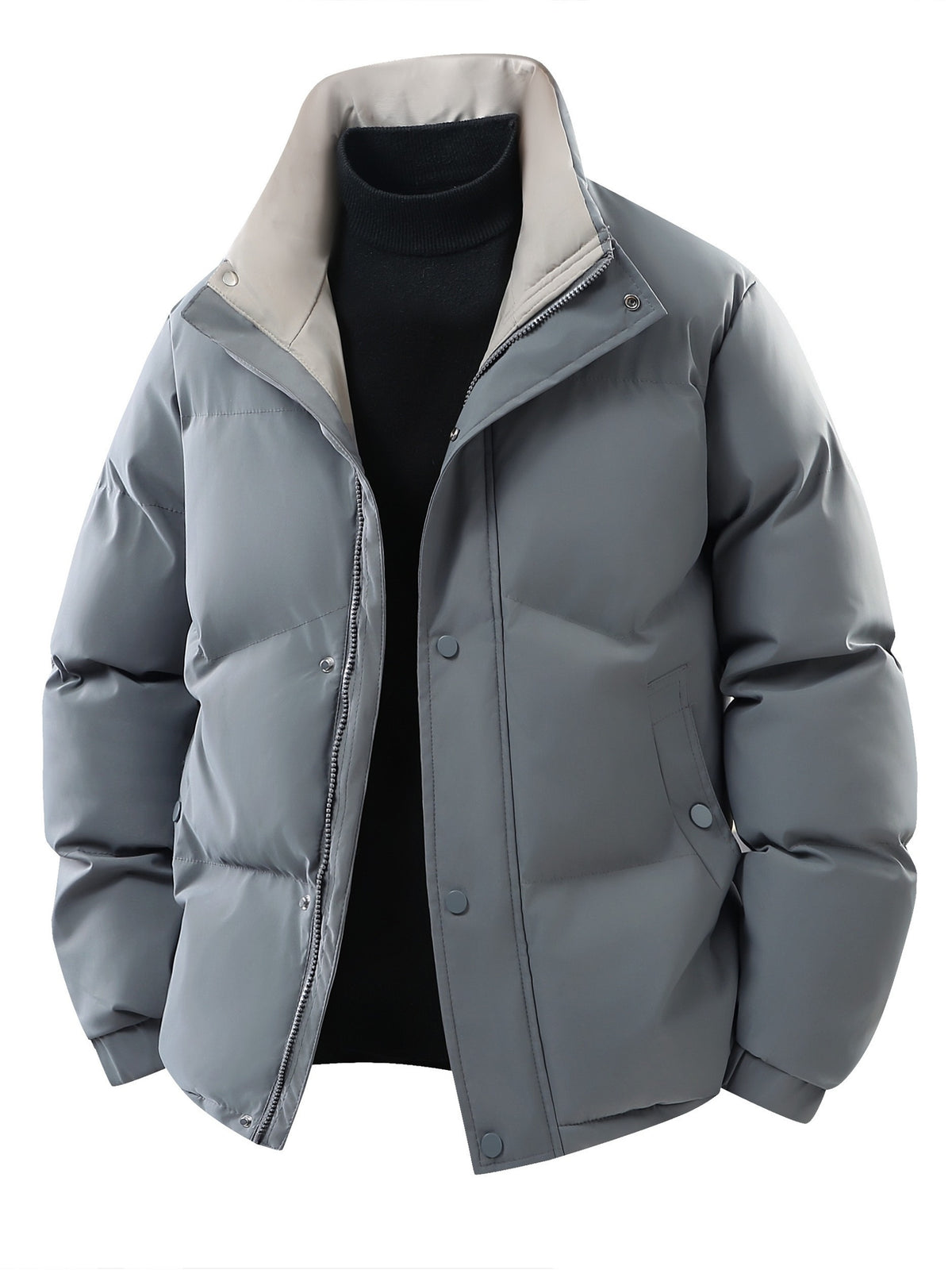 Manteau matelassé pour homme, coupe-vent, à col montant, noir