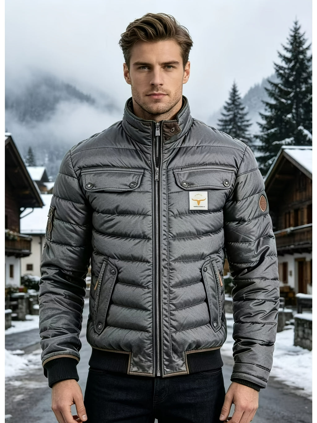 Veste matelassée pour homme, à col montant, gris