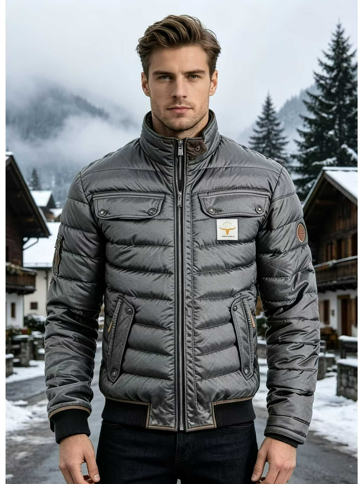 Veste matelassée pour homme, à col montant, gris