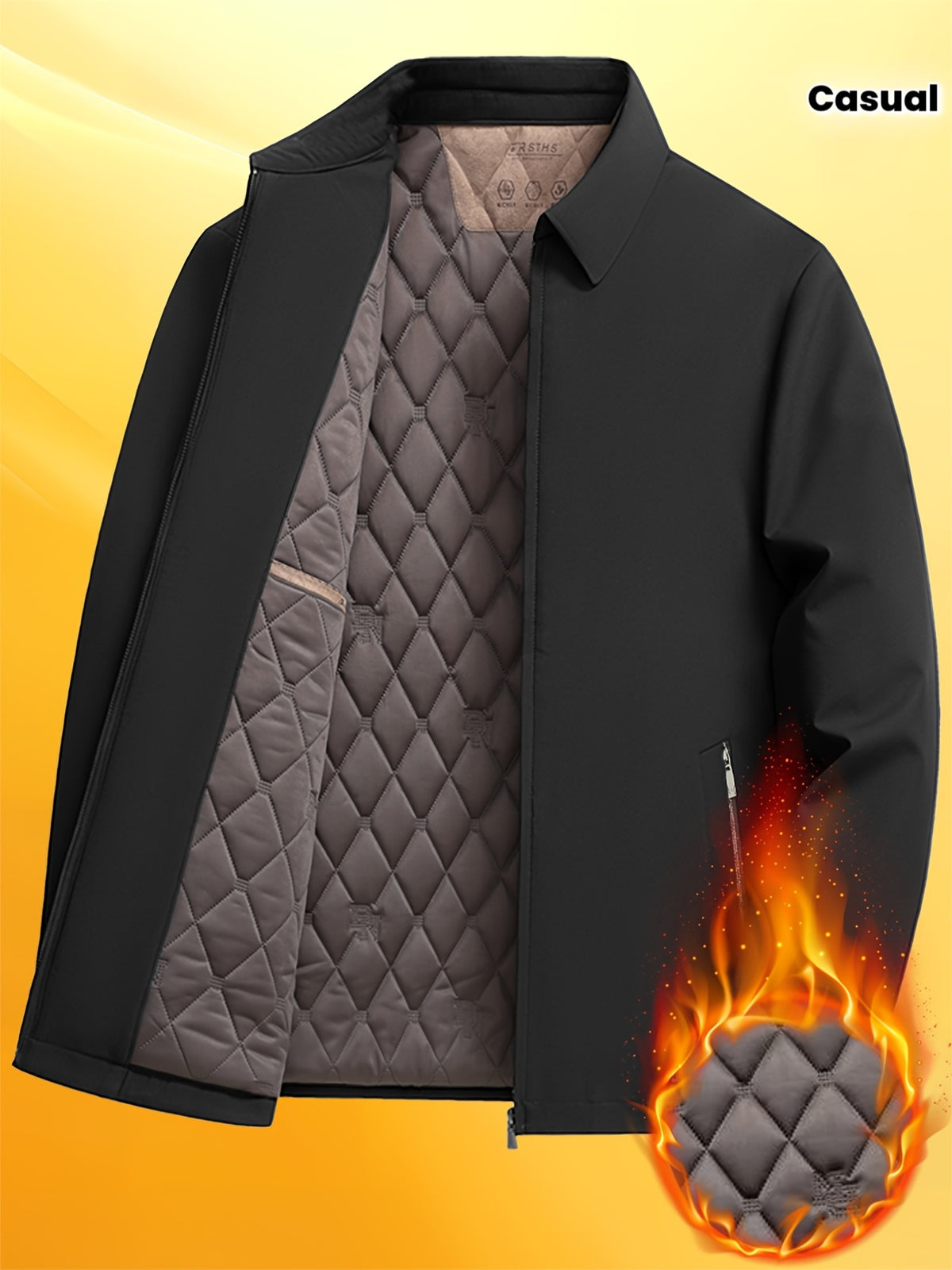 Manteau long pour homme, à revers, noir