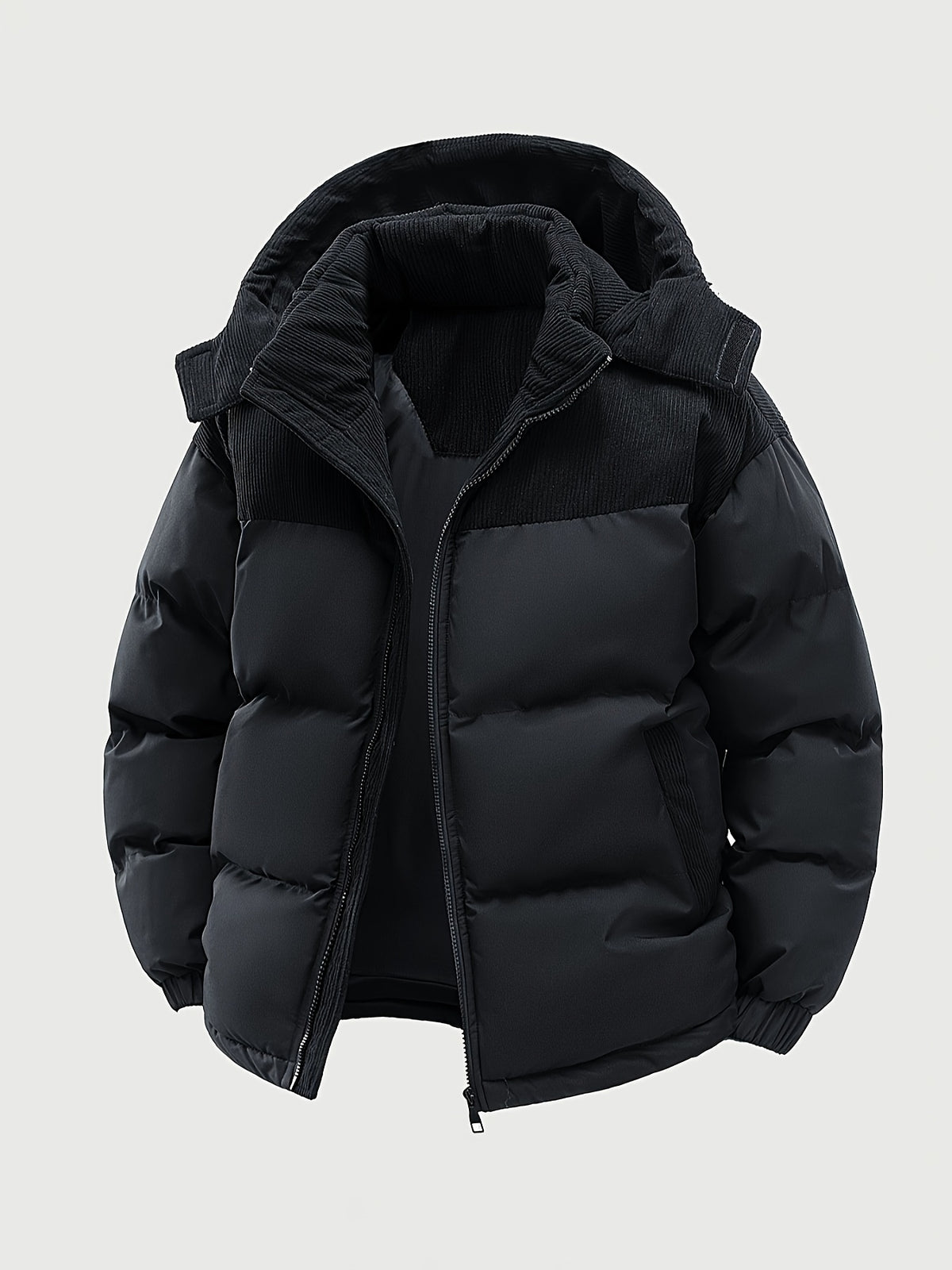 Veste pour homme, capuche amovible, noir