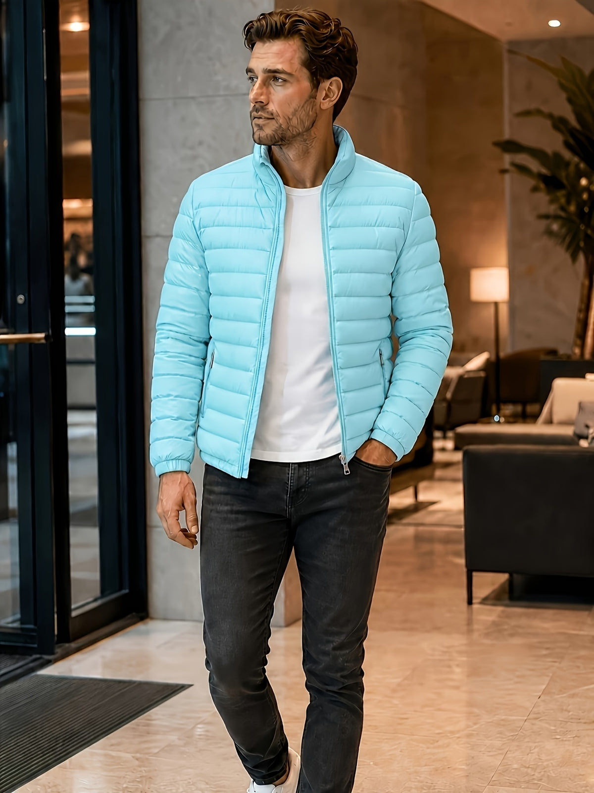 Veste pour homme, à col montant, bleu royal