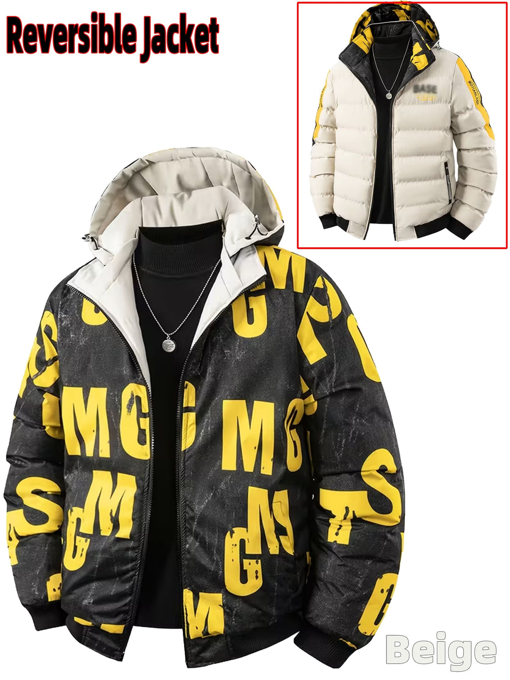 Manteau matelassé pour homme, capuche amovible, à col montant