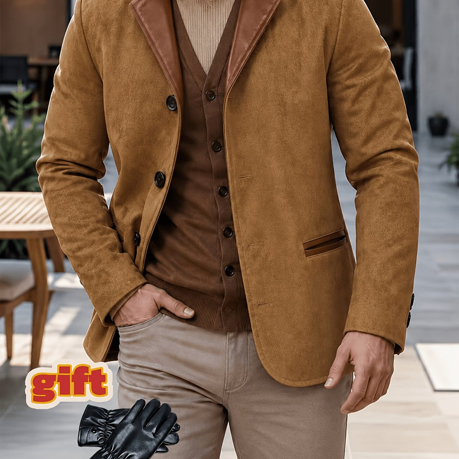 Manteau, tweed, à revers, bleu, coloris couleur café