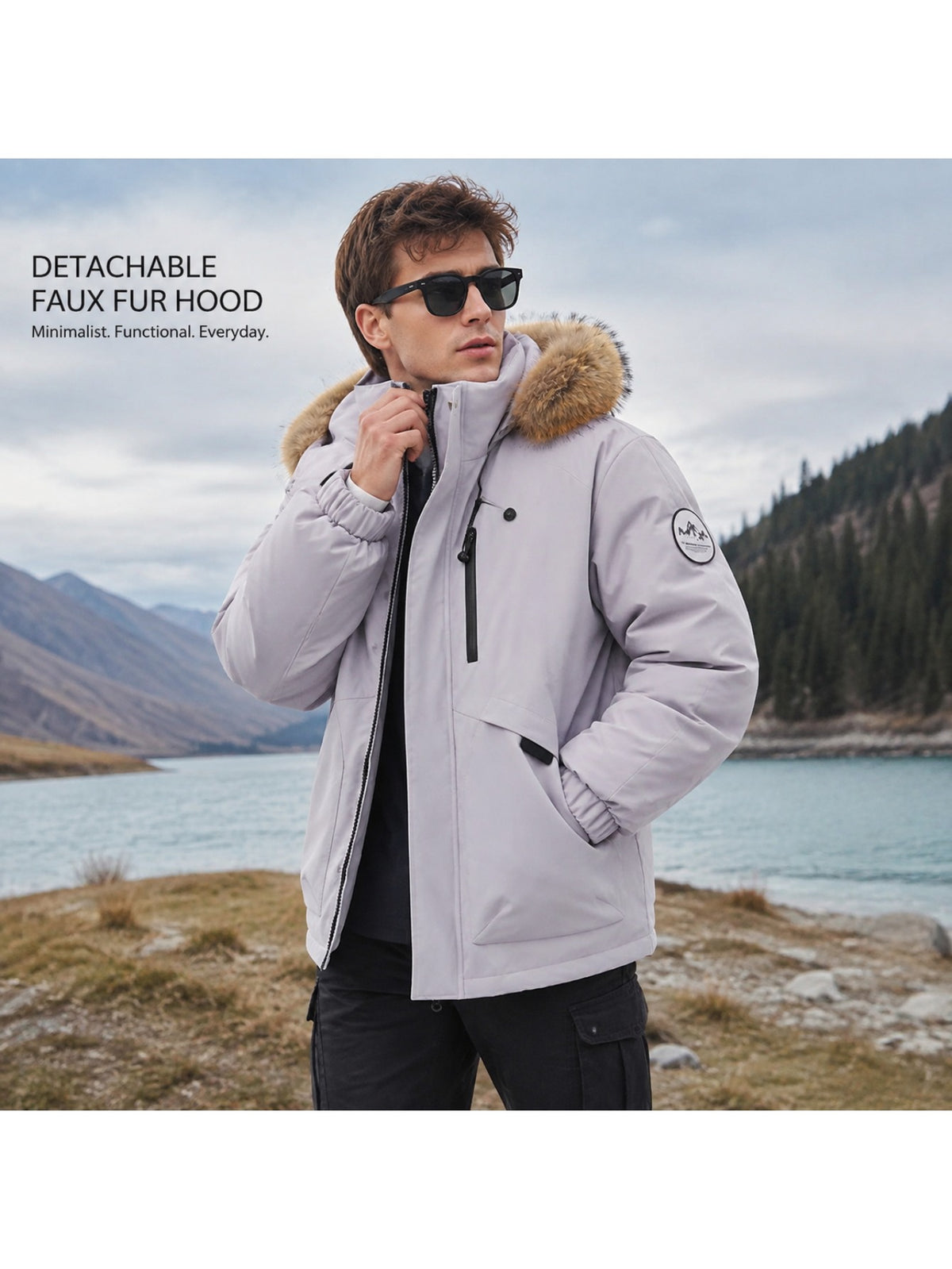 Manteau en fausse fourrure pour homme, coupe-vent, à capuche