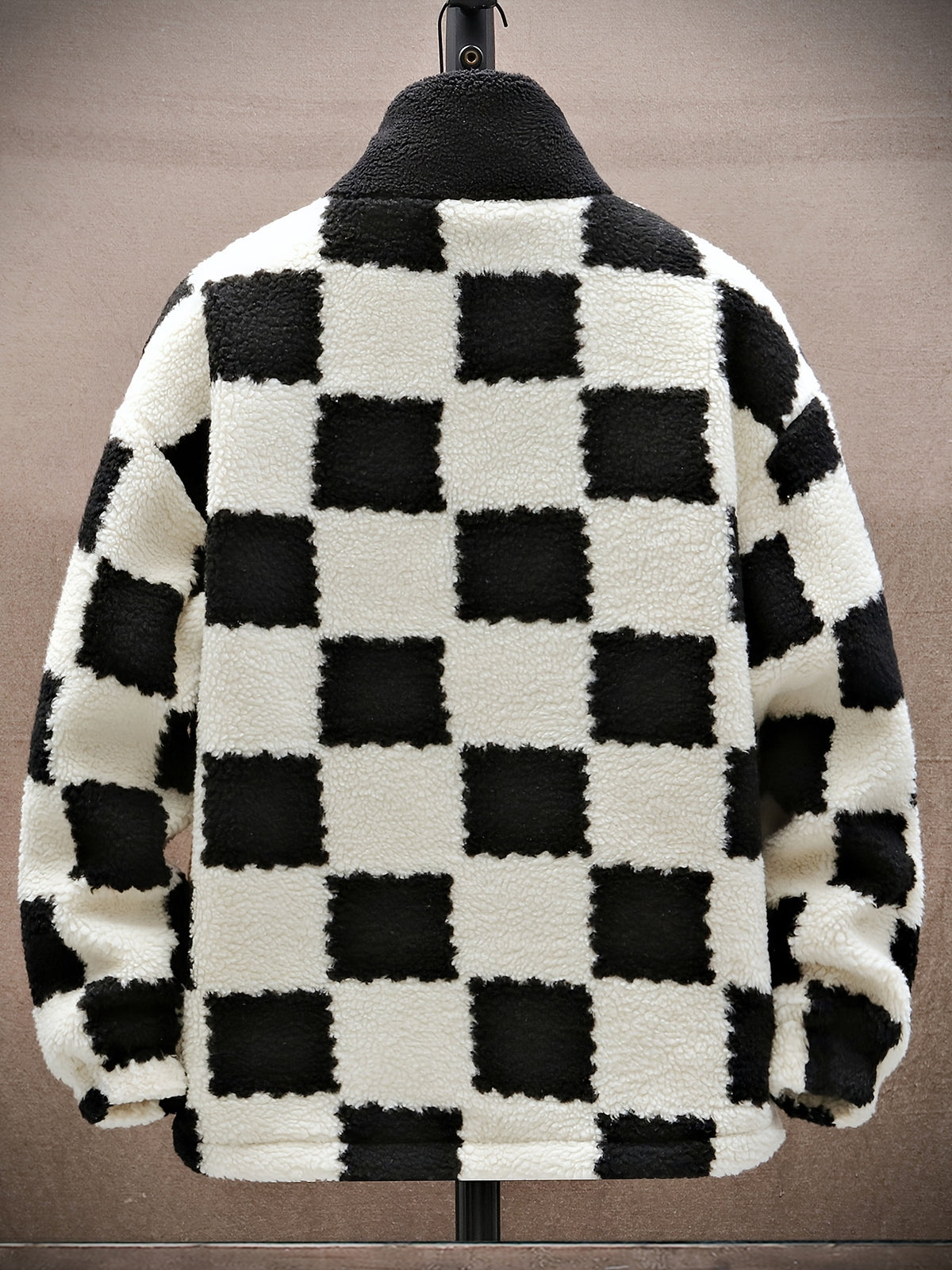 Manteau pour homme, à carreaux, à col montant