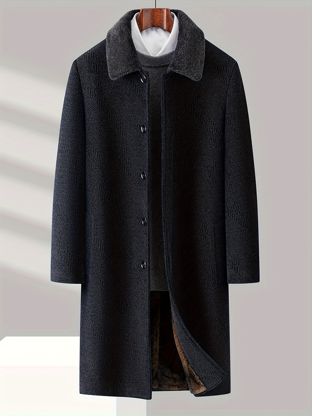 Manteau long pour homme, polaire, à revers