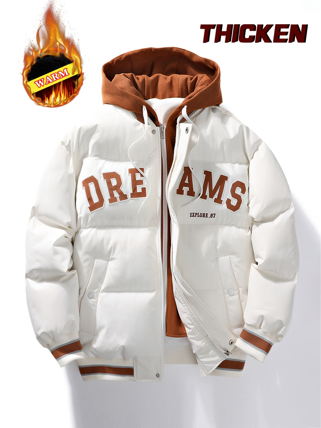 Veste long pour homme, à capuche, vêtements blancs/épais