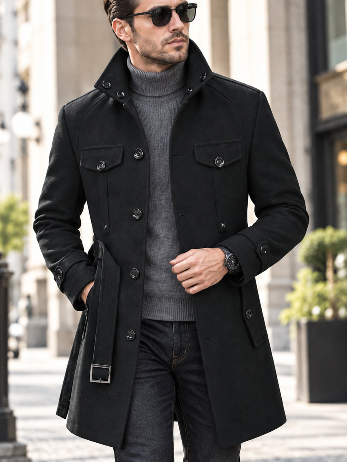 Manteau mi-long pour homme, coupe-vent