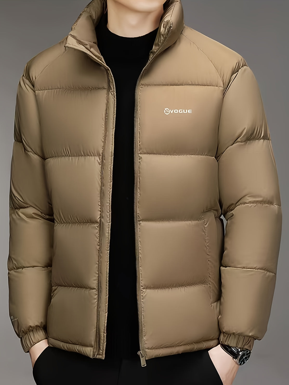 Manteau pour homme, à col montant, kaki