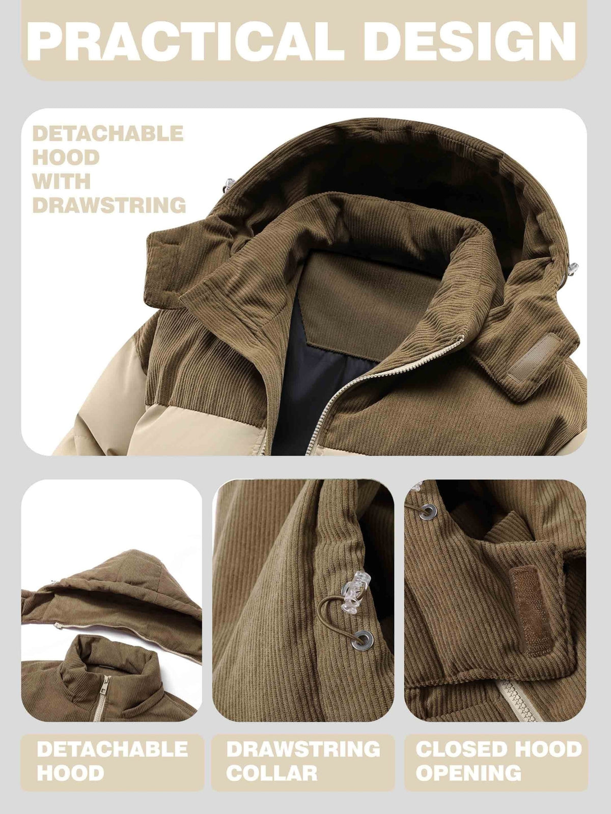 Manteau matelassé pour homme, à capuche, vert