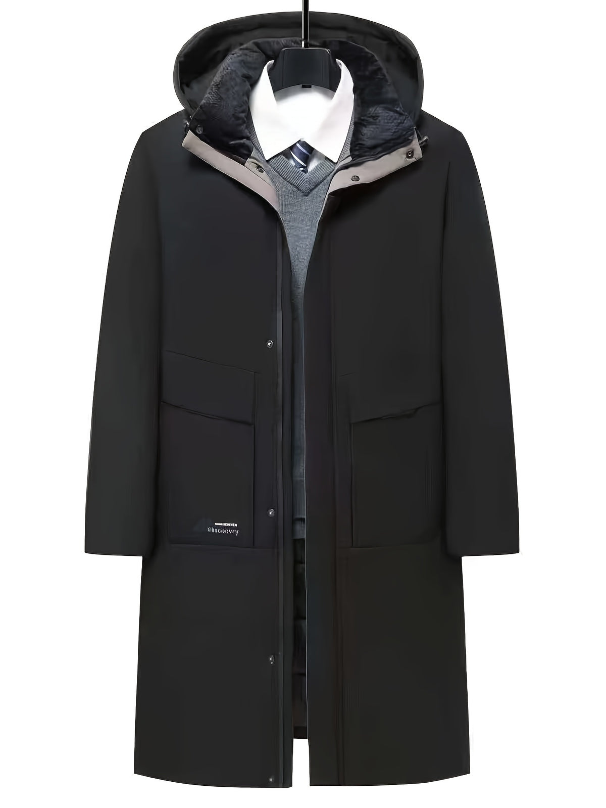 Manteau long pour homme, à capuche, gris clair