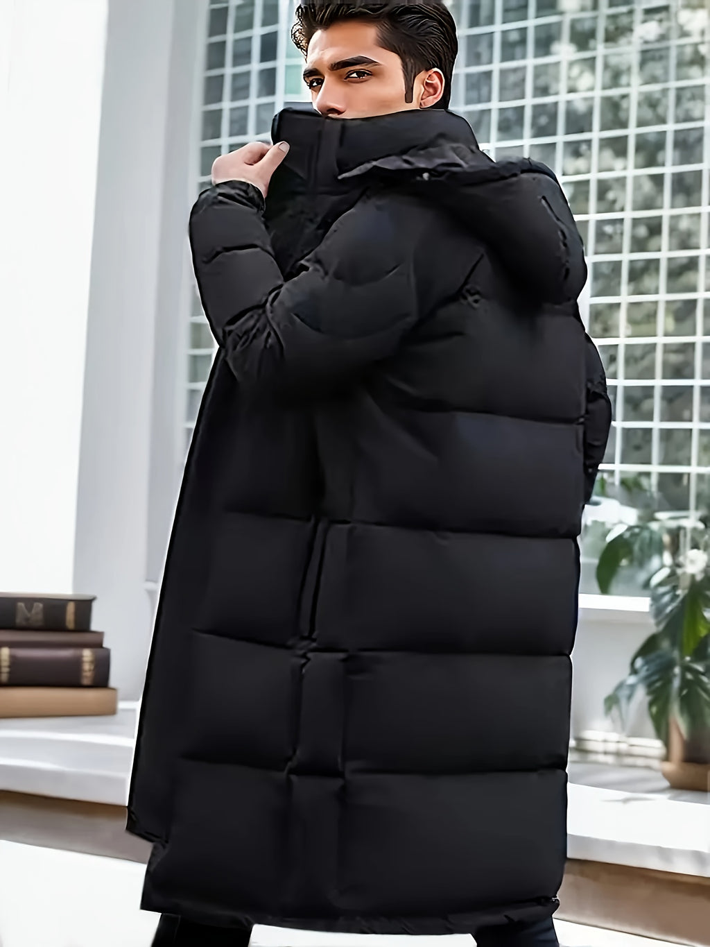 Manteau matelassé long pour homme, coupe-vent, à capuche, long