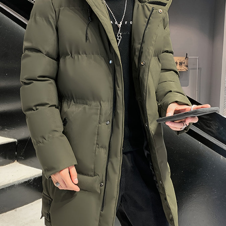 Veste longue, à capuche, gris, coloris vert fougère