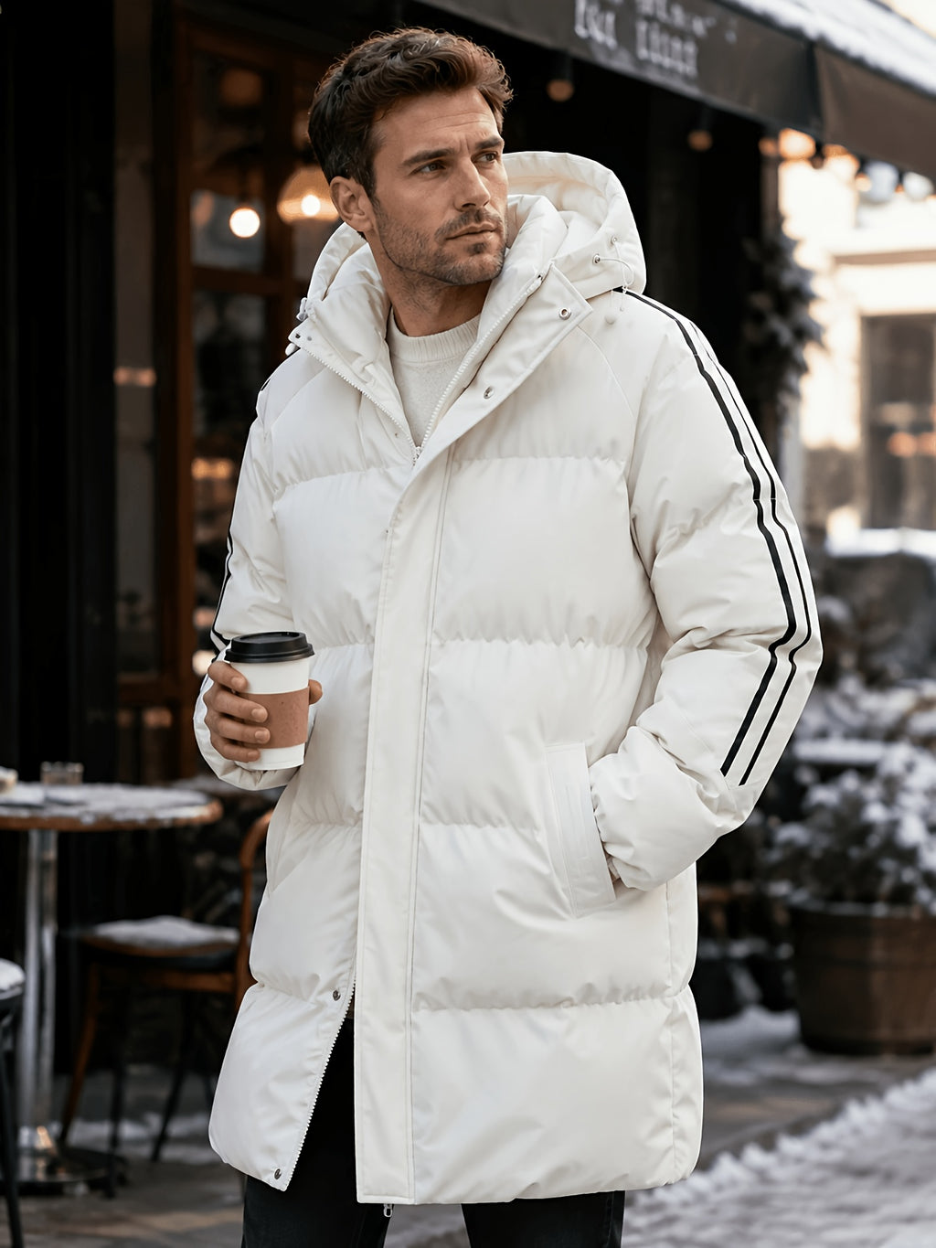 Parka long pour homme, à carreaux, à capuche